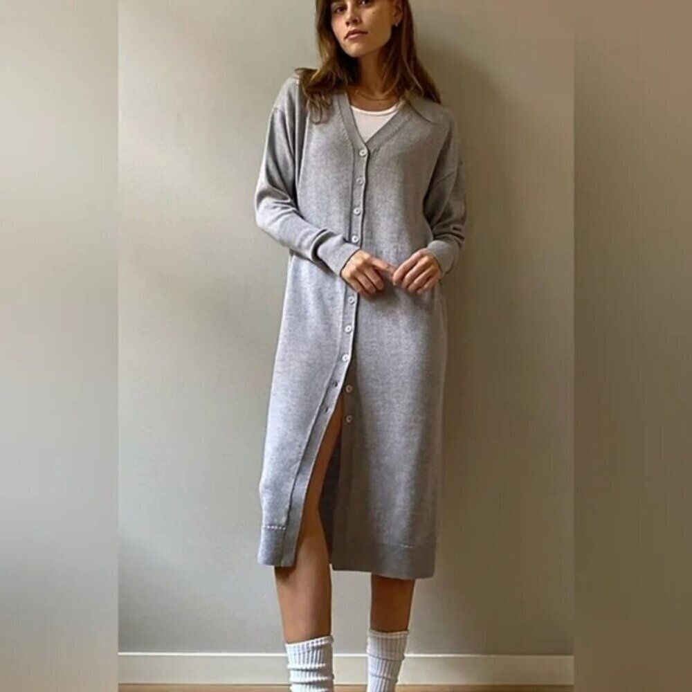 Aritzia Wilfred Utopia Wool Button Cardigan Midi Sweater Dress Grey Size XS